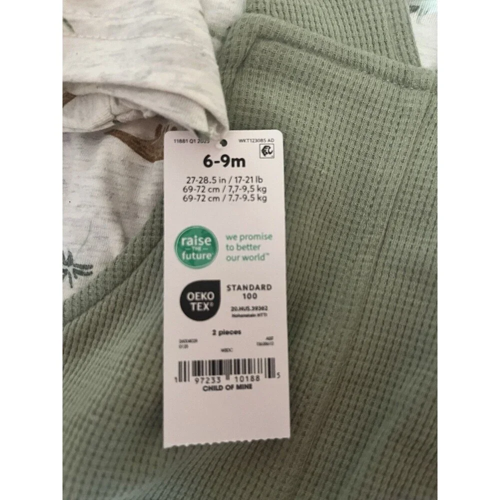 Carter’s Chid Of Mine Green Shorts Overalls With Dino Shirt